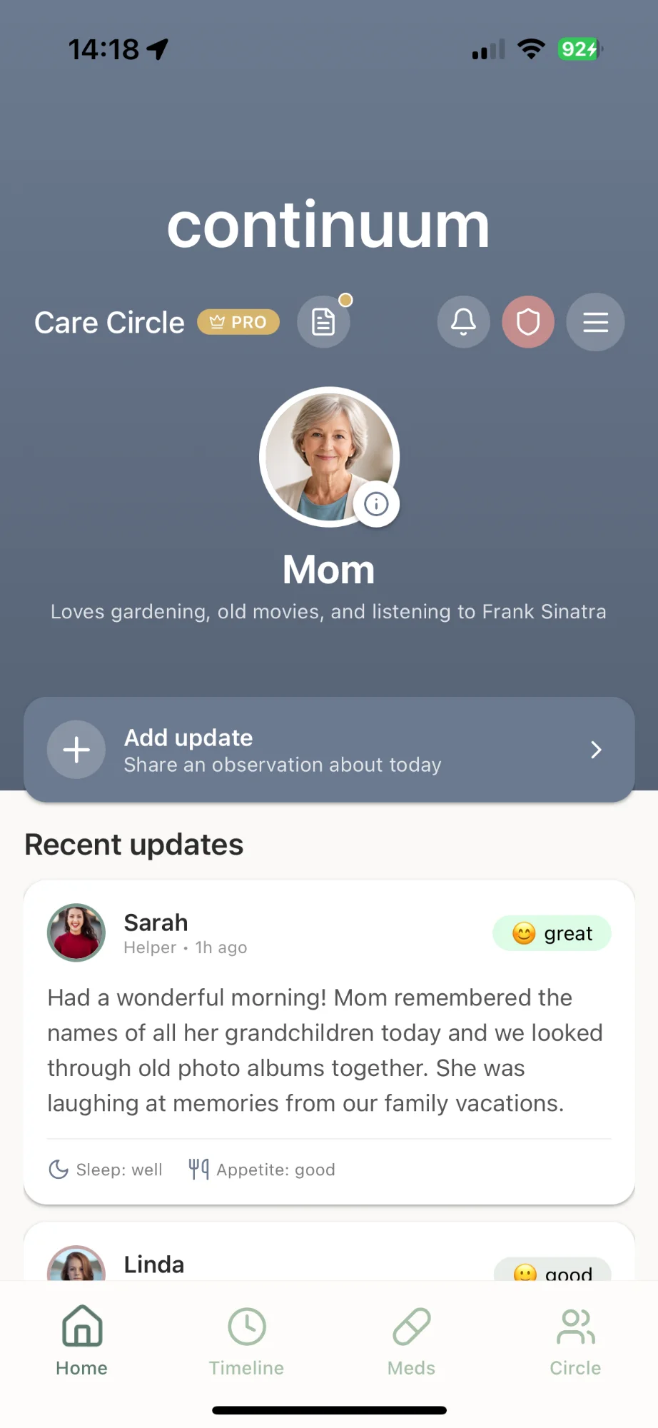 Continuum App Home Screen